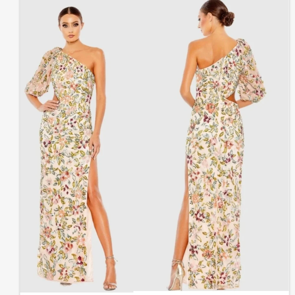 Mac Duggal One Shoulder Floral Embellished Gown SZ 8 NWT - Picture 1 of 15